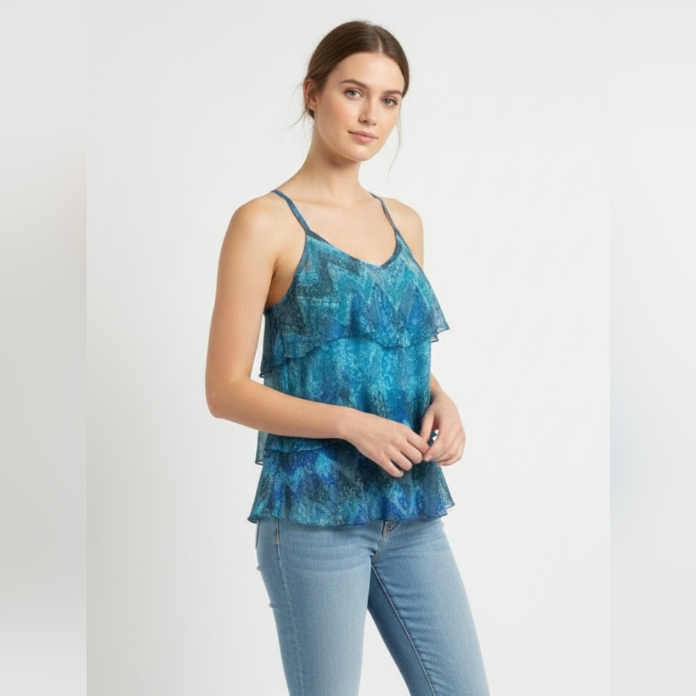 Rue21 Tank Y2K 90s Lace Mesh Fairy Layered Sheer Floral Blue L